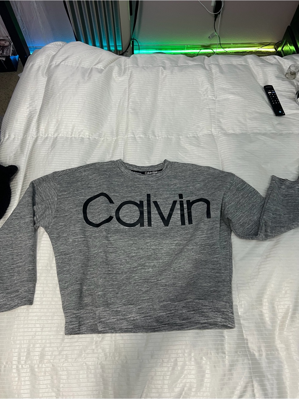 Womens Calvin Klein Gray Crewneck Sweatshirt with Black Logo